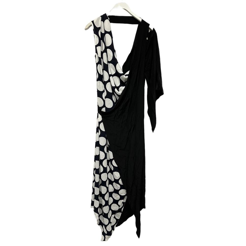 Awake A.W.A.K.E. V-Neck Draped One-Sleeve Asymmetric Polka-Dot Dress